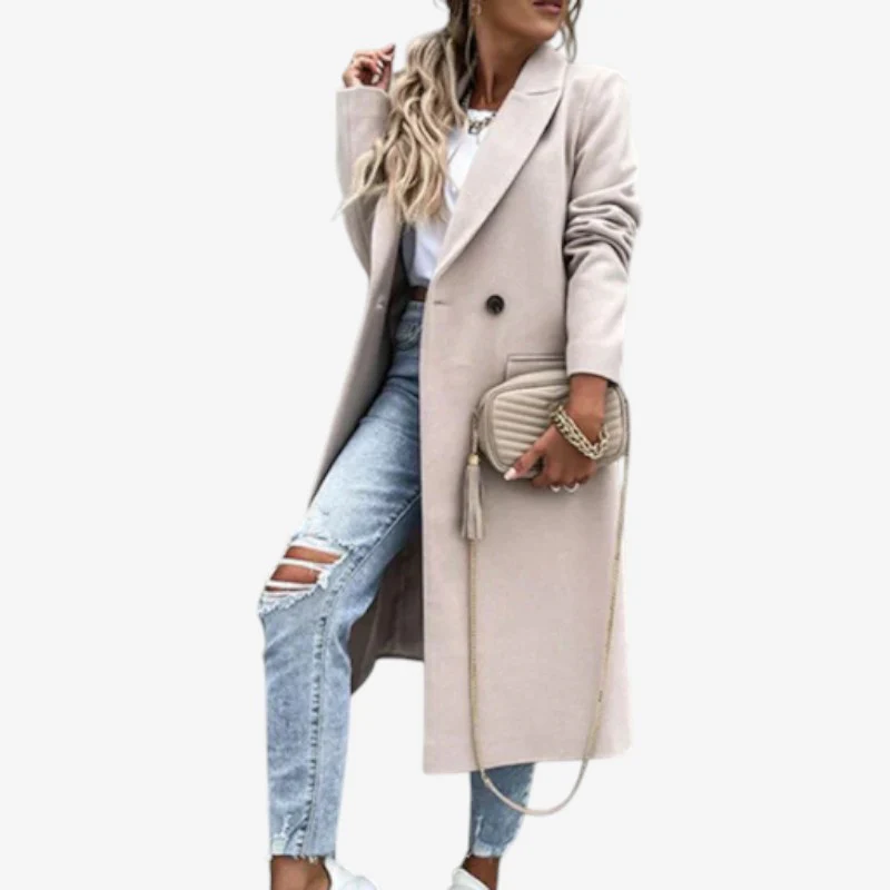 Rebecca – Long Coat with Notched Lapel and Button Sleeves - Image 4