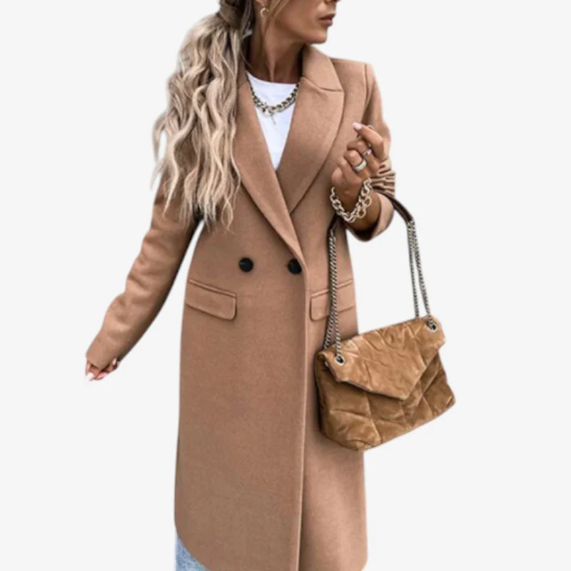 Rebecca – Long Coat with Notched Lapel and Button Sleeves - Image 5