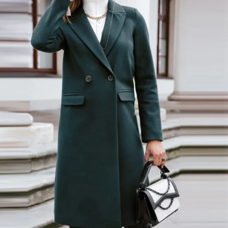 Rebecca – Long Coat with Notched Lapel and Button Sleeves - Image 7