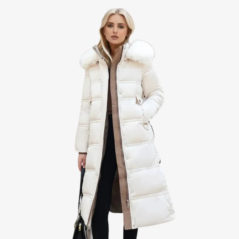 Rivka – Long Coat with Fur Collar and Adjustable Waistband - Image 2