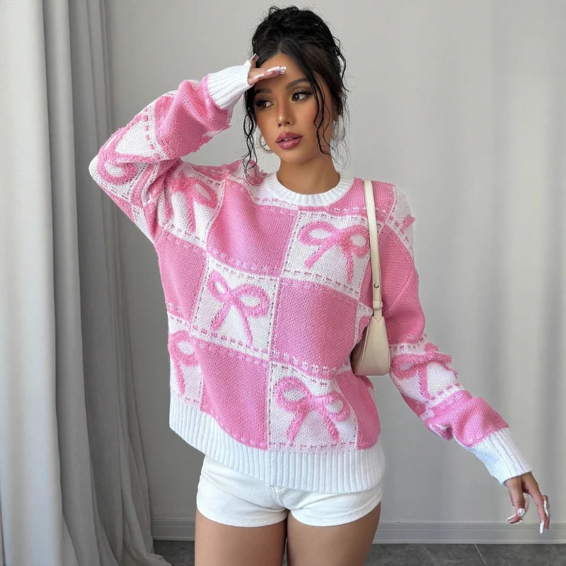 Samantha – Women's Knitted Sweater with Bow Pattern and Long Sleeves - Image 4