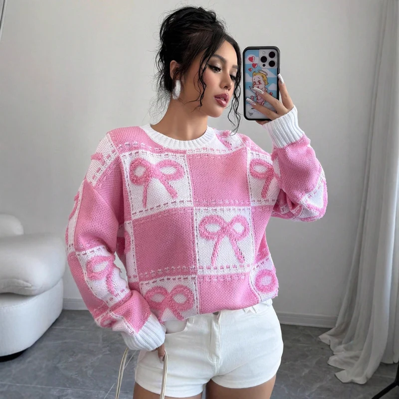Samantha – Women's Knitted Sweater with Bow Pattern and Long Sleeves - Image 5
