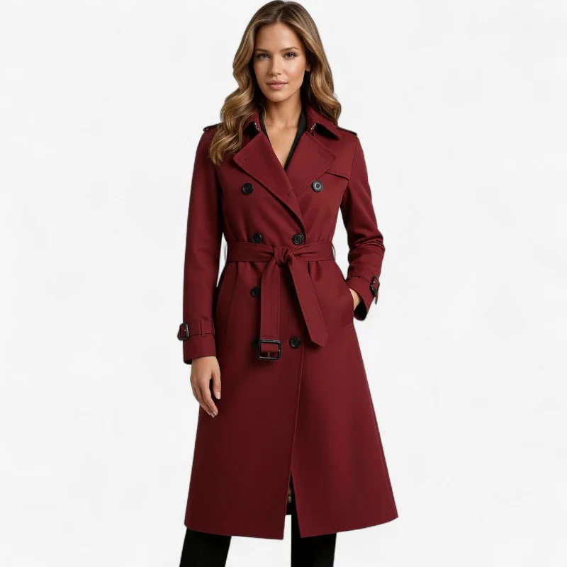 Sarah – Long Trench Coat with Belt and Button Closure - Image 3