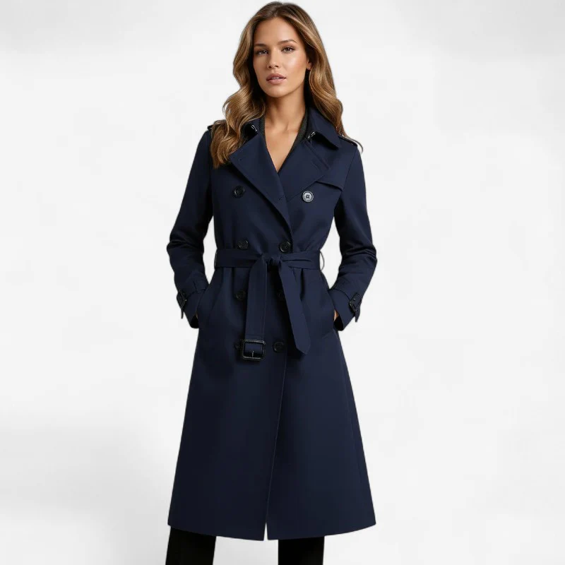 Sarah – Long Trench Coat with Belt and Button Closure - Image 4