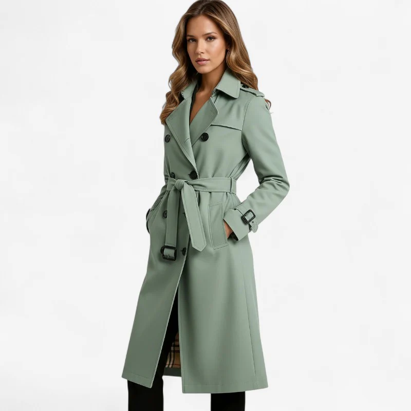 Sarah – Long Trench Coat with Belt and Button Closure - Image 5