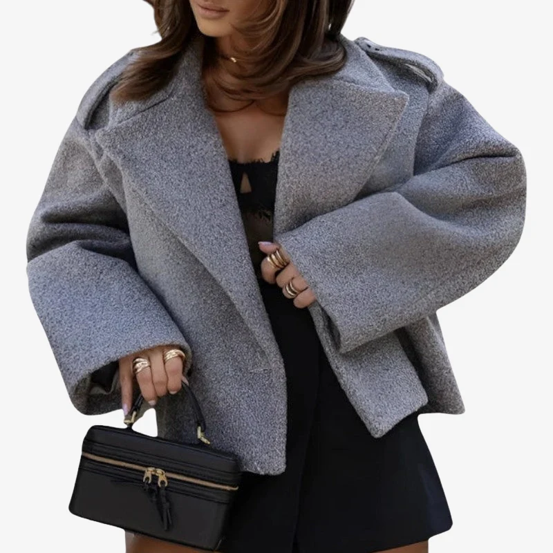 Selene – Long Coat with Notched Collar and Button Closure - Image 2