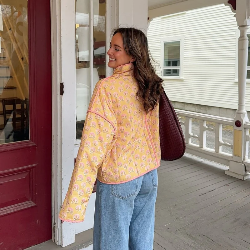 Sophia – Floral Print Long Sleeve Coat with Stand-Up Collar and Pockets - Image 6