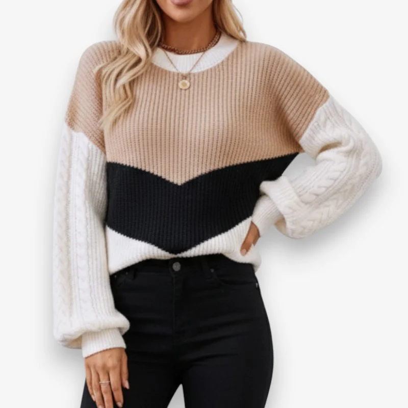 Sophia – Women's Crew Neck Sweater with Ribbed Hem - Image 2