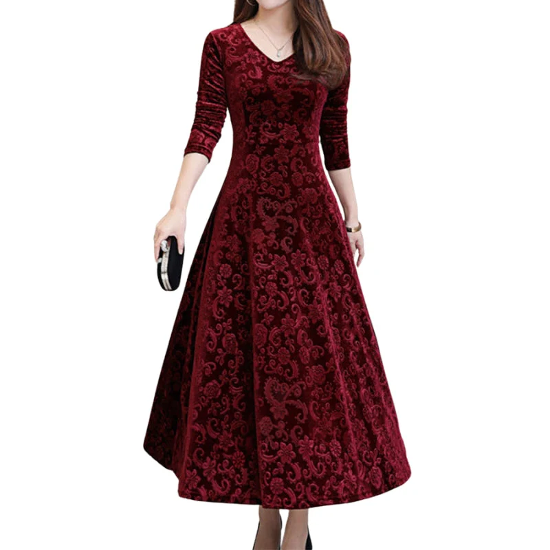 Sophia – Midi Dress with V-Neck & Long Sleeves - Image 2