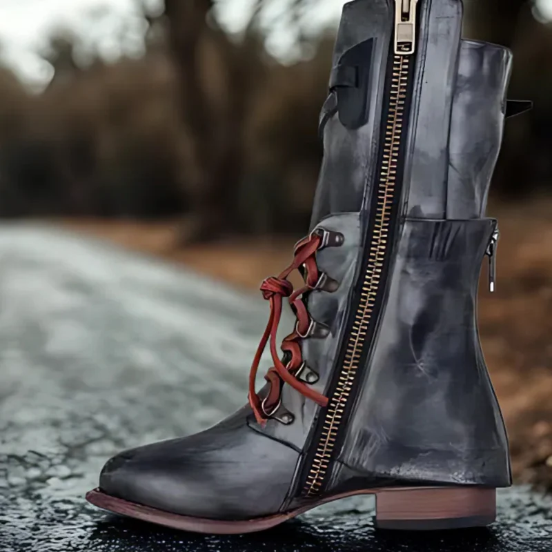 Sophia – Lace-up Shoes with Pointed Toe & Low Heel + Side Zip - Image 3
