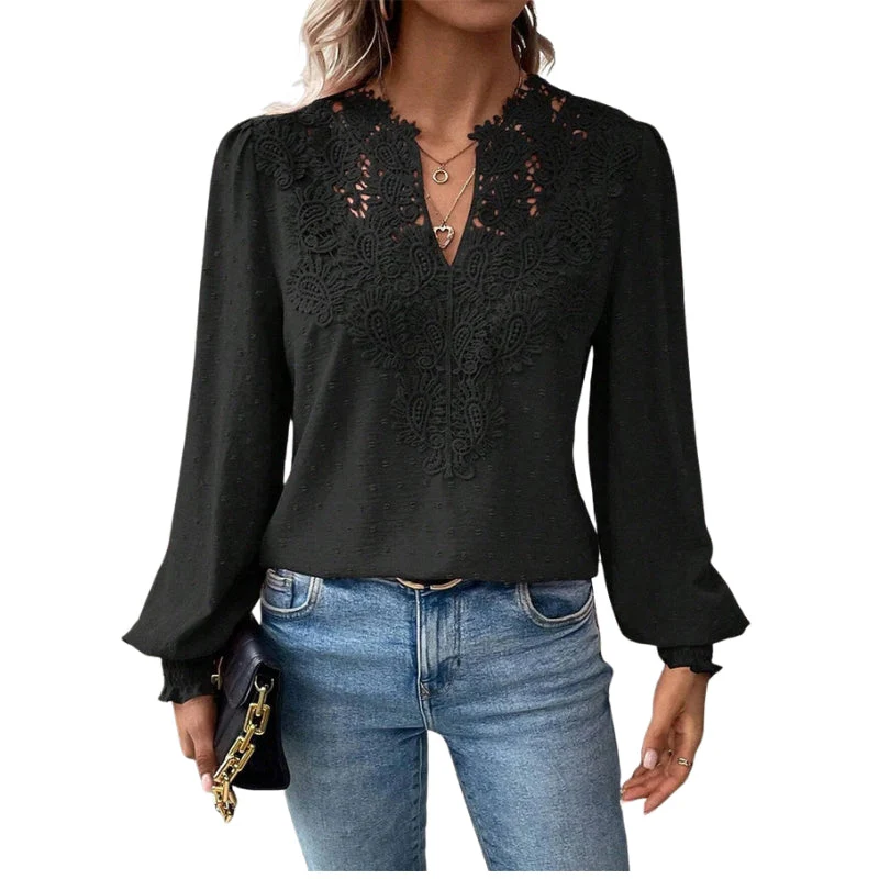 Svenja – Long-Sleeve Blouse with V-Neck and Lace Details - Image 2