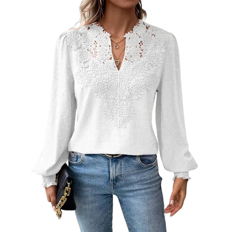 Svenja – Long-Sleeve Blouse with V-Neck and Lace Details - Image 3