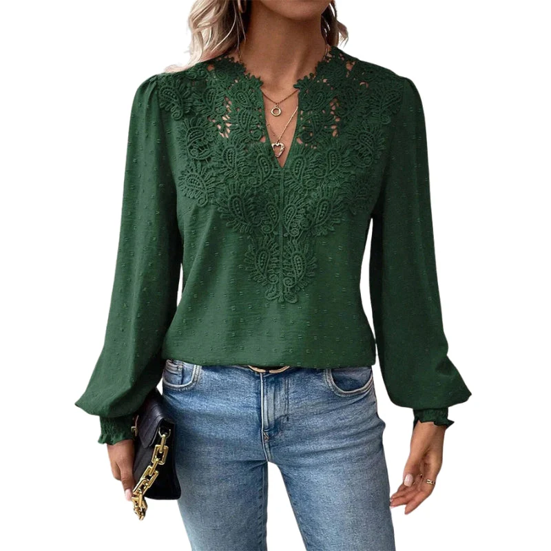 Svenja – Long-Sleeve Blouse with V-Neck and Lace Details - Image 4