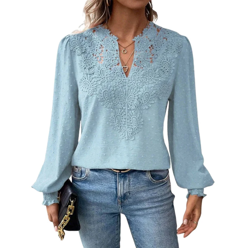 Svenja – Long-Sleeve Blouse with V-Neck and Lace Details - Image 5