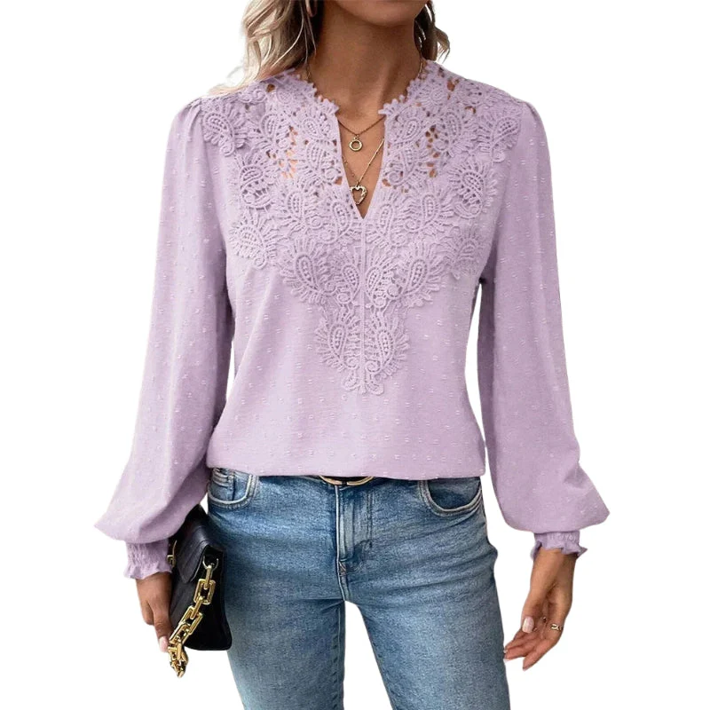 Svenja – Long-Sleeve Blouse with V-Neck and Lace Details - Image 6