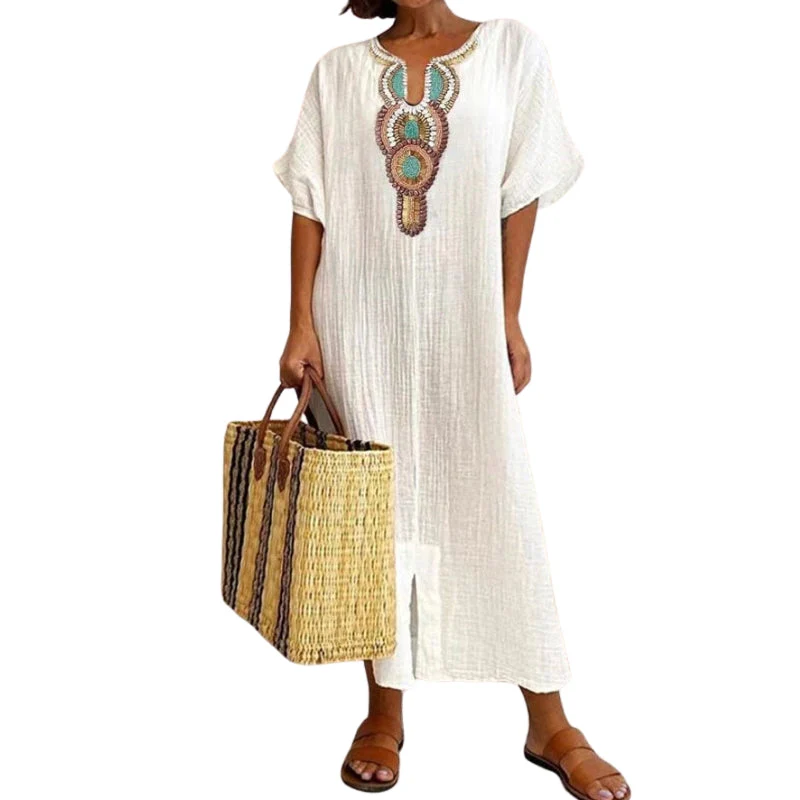 Theresa – Short Sleeve Dress with Print and Loose Fit
