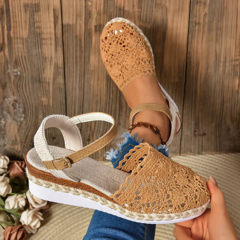 Theresa – Sandals with Mesh Design, Flat Sole & Adjustable Strap - Image 4