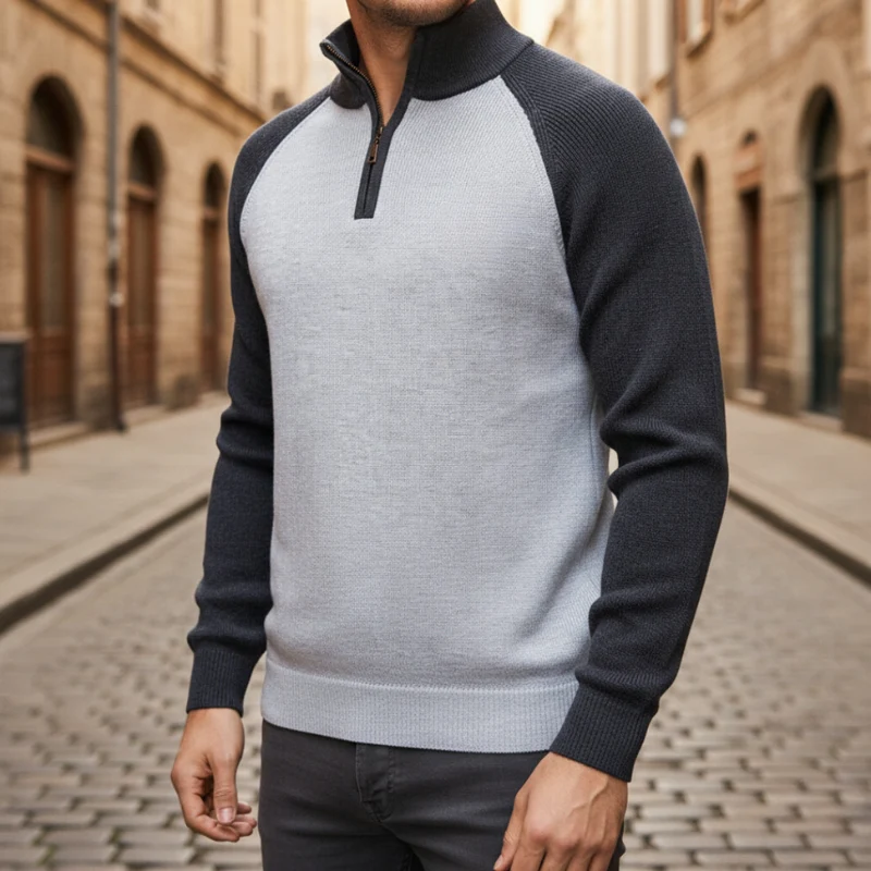 Victor – Men's Long Sleeve Sweater with Stand-Up Collar - Image 5