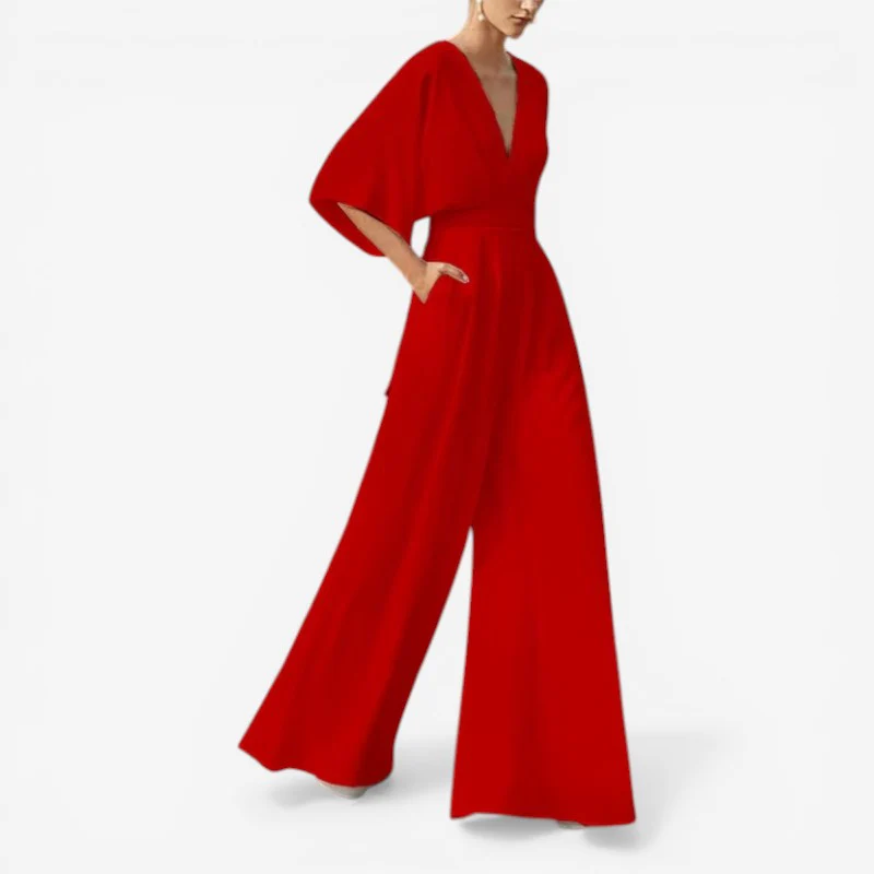 Willow - Loose Fit Short Sleeve Jumpsuit With V Neck Design - Image 11