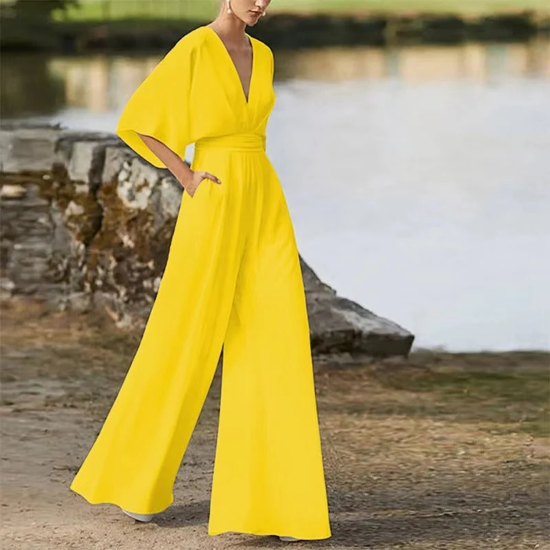 Willow - Loose Fit Short Sleeve Jumpsuit With V Neck Design - Image 12