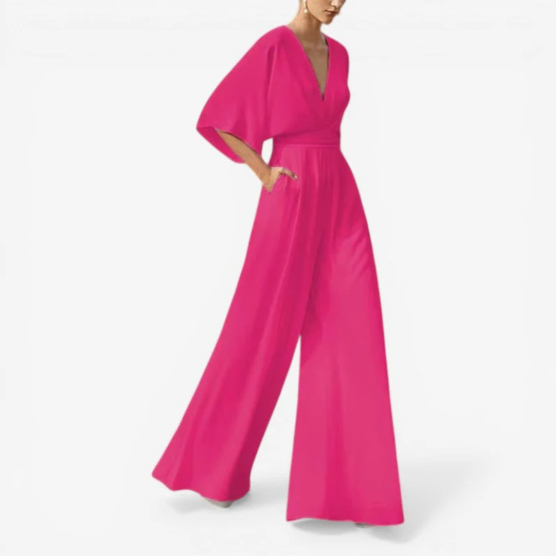 Willow - Loose Fit Short Sleeve Jumpsuit With V Neck Design - Image 8