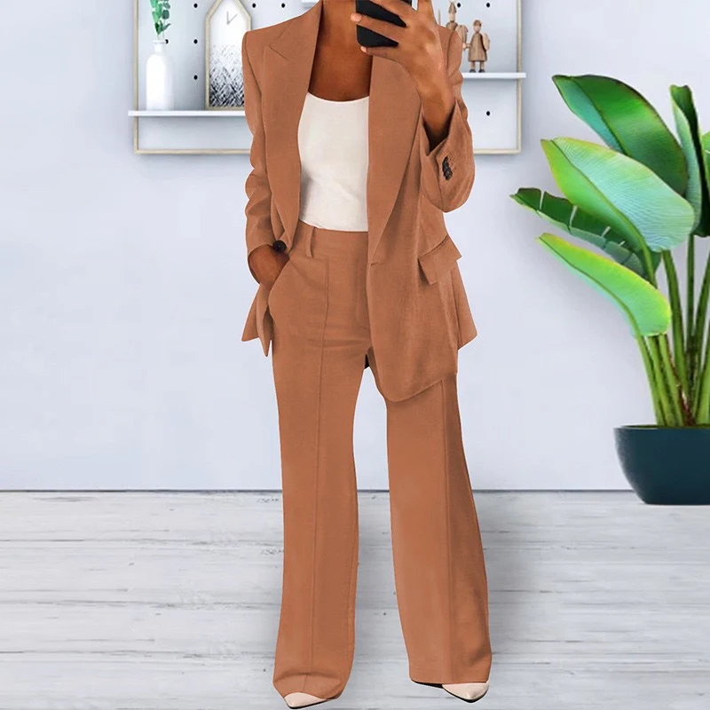Women Blazer & Tailored Trousers Set One Button Closure - Image 8