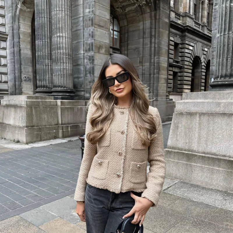 Women Cropped Jacket Long Sleeve Button Front - Image 2