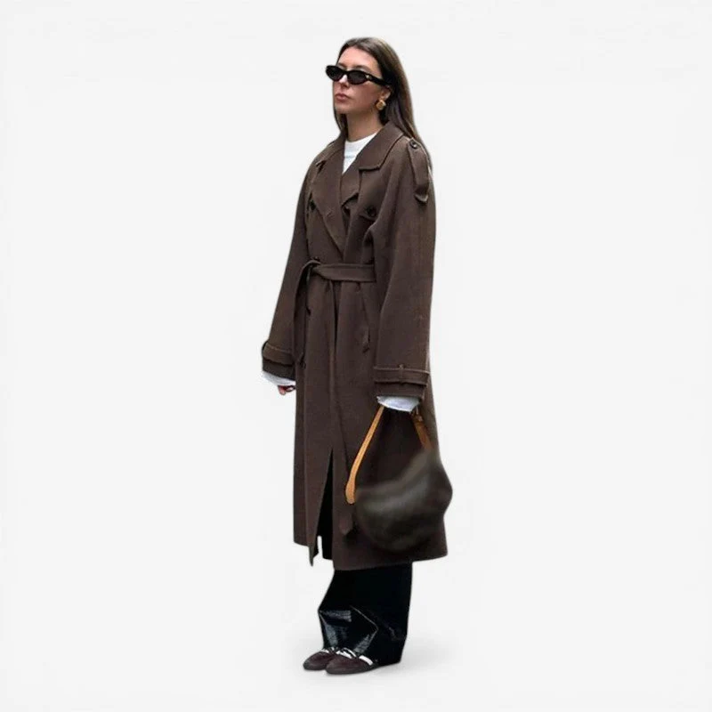 Women Long Coat With Notched Collar