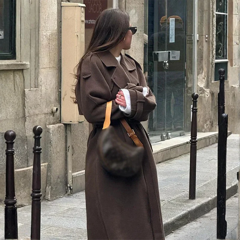 Women Long Coat With Notched Collar - Image 6