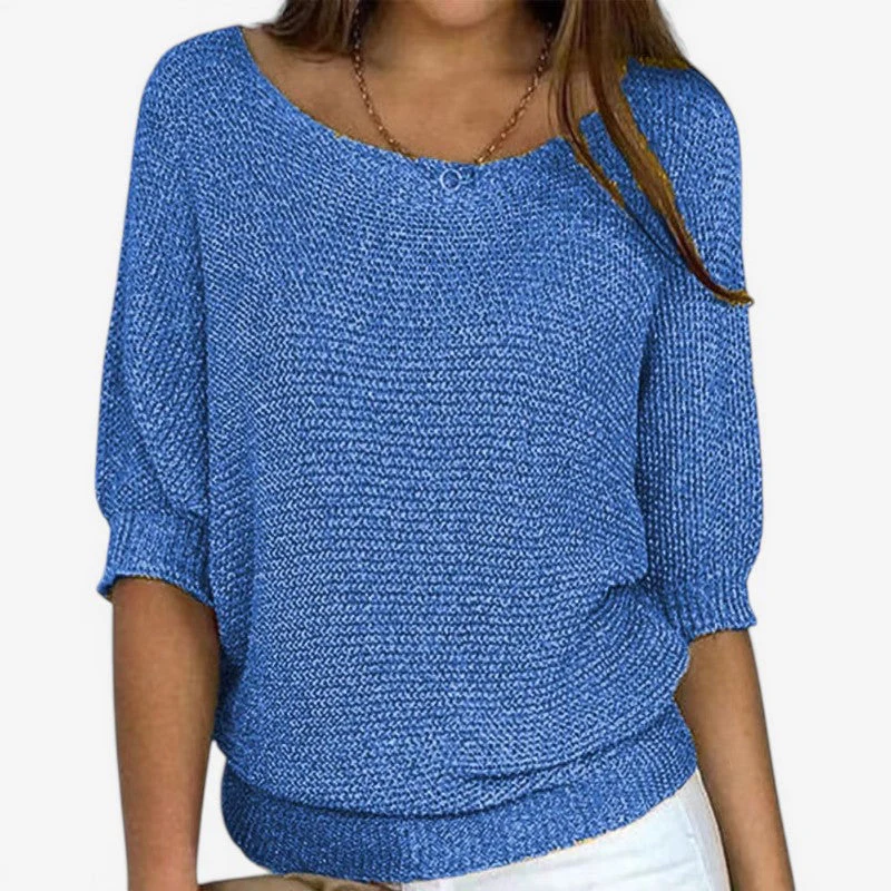 Women Long Sleeve Knit Sweater Round Neck - Image 2