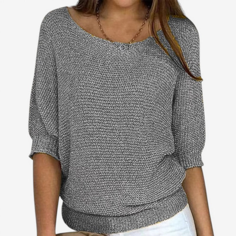 Women Long Sleeve Knit Sweater Round Neck - Image 3