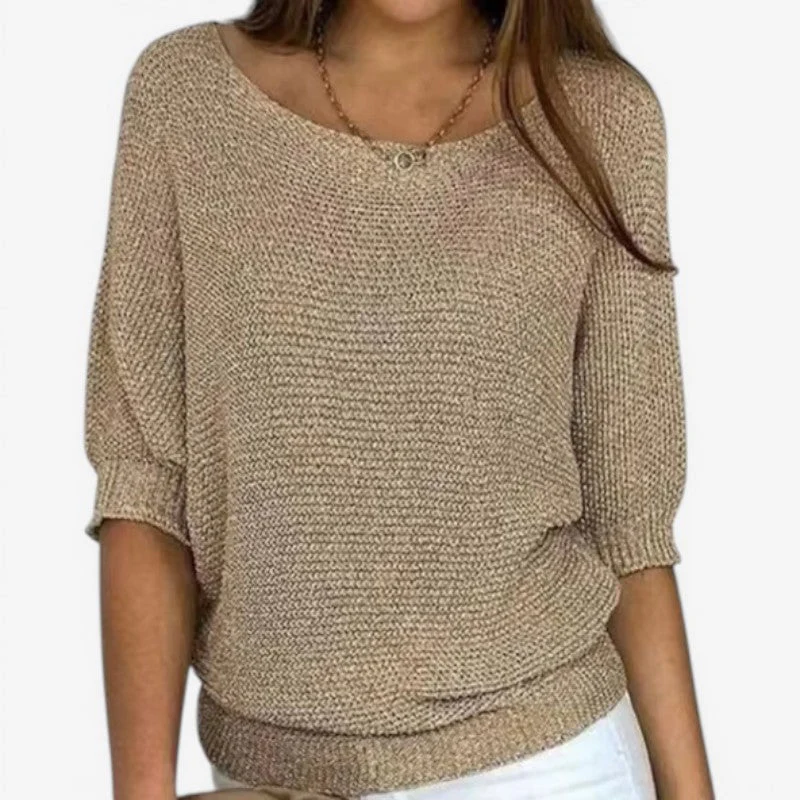 Women Long Sleeve Knit Sweater Round Neck - Image 4
