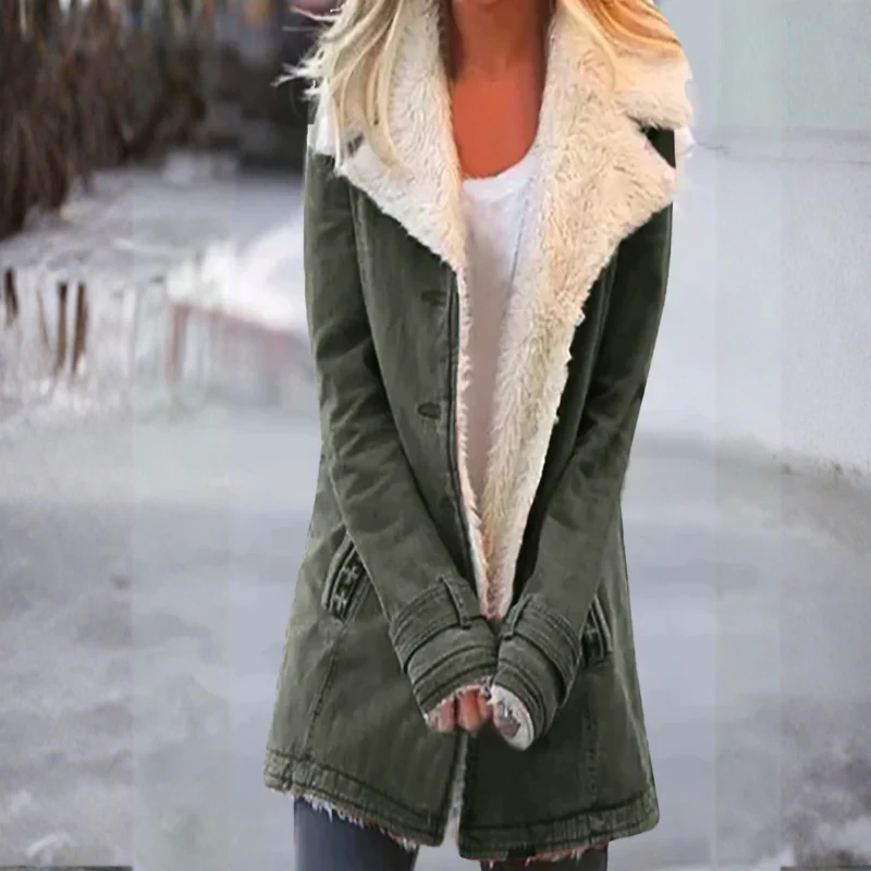 Women Long Sleeved Coat with Notched Collar - Image 10