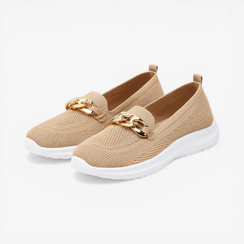 Women Non-Slip Slip-On Shoes Mesh Buckle Gold Chain Detail