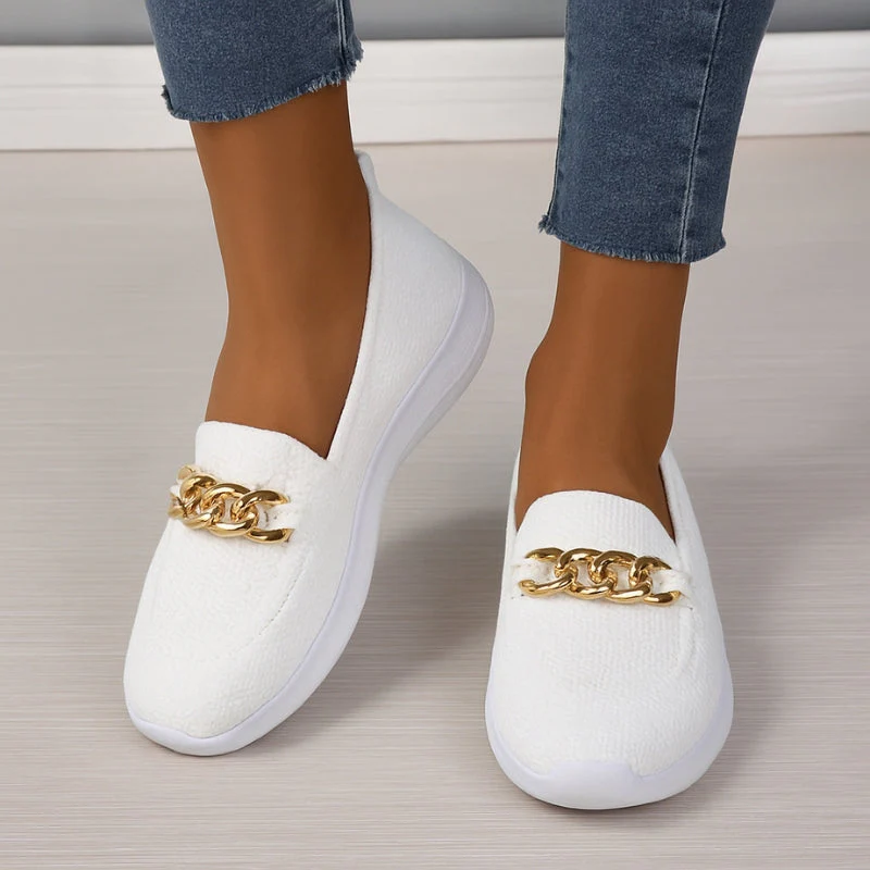 Women Non-Slip Slip-On Shoes Mesh Buckle Gold Chain Detail - Image 5
