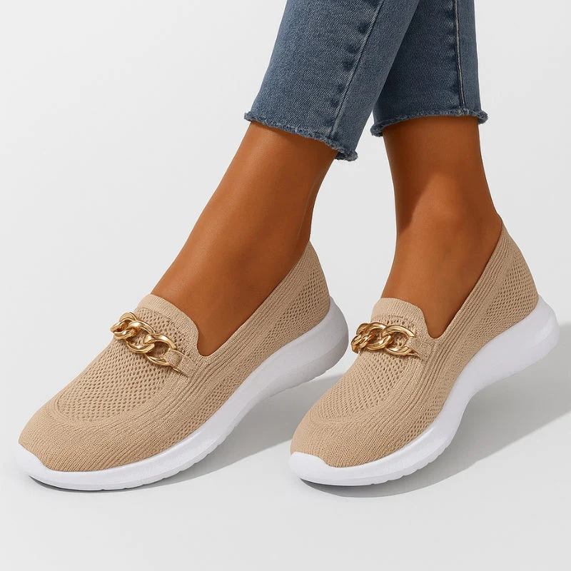 Women Non-Slip Slip-On Shoes Mesh Buckle Gold Chain Detail - Image 6