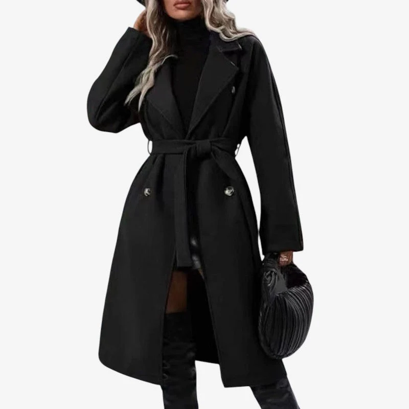 Women’s Belted Long Coat with Lapel Collar - Image 3