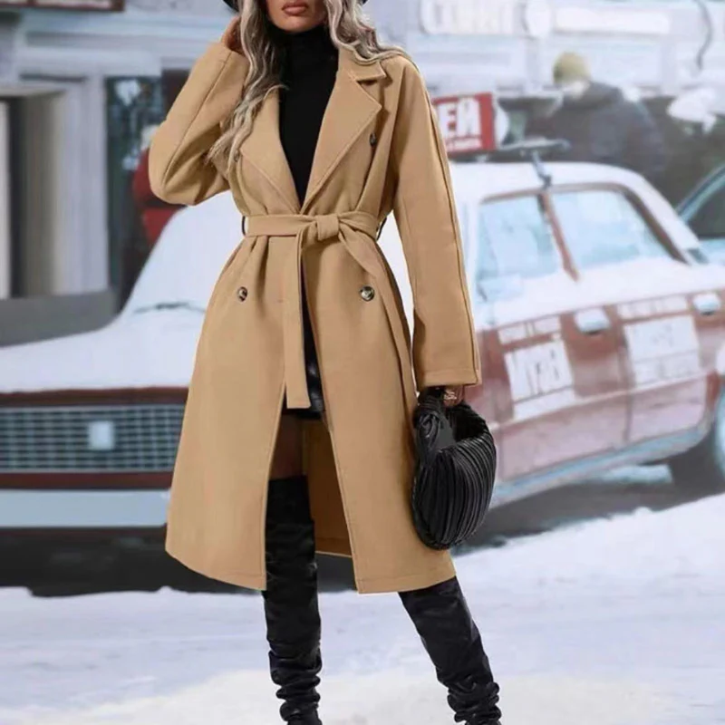 Women’s Belted Long Coat with Lapel Collar - Image 4
