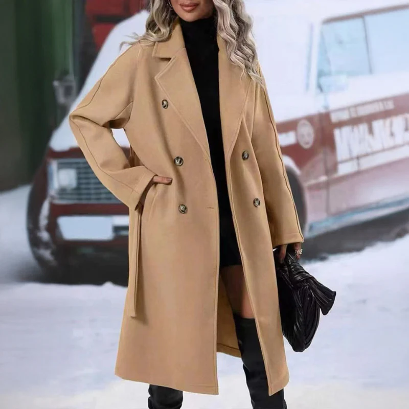 Women’s Belted Long Coat with Lapel Collar - Image 6