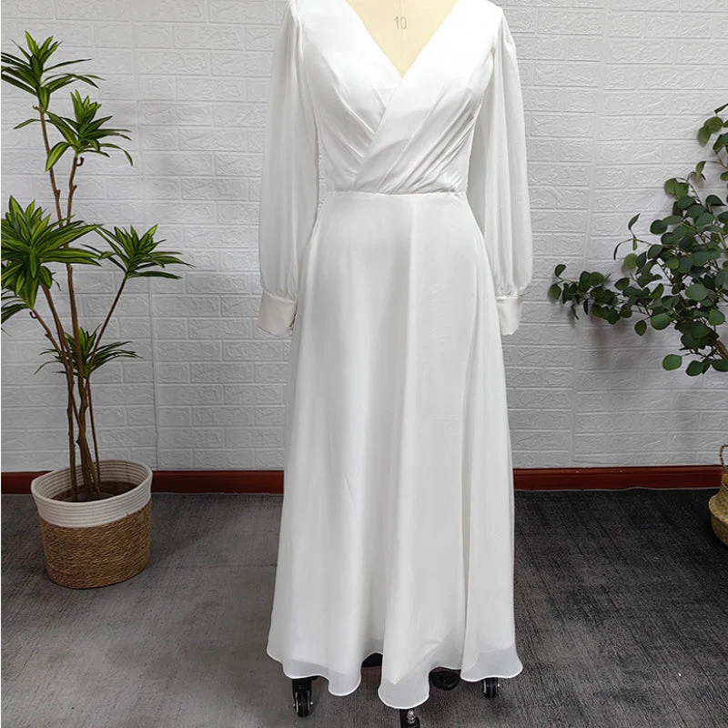 Women’s Flowy V-Neck Maxi Dress with Long Sleeves - Image 3