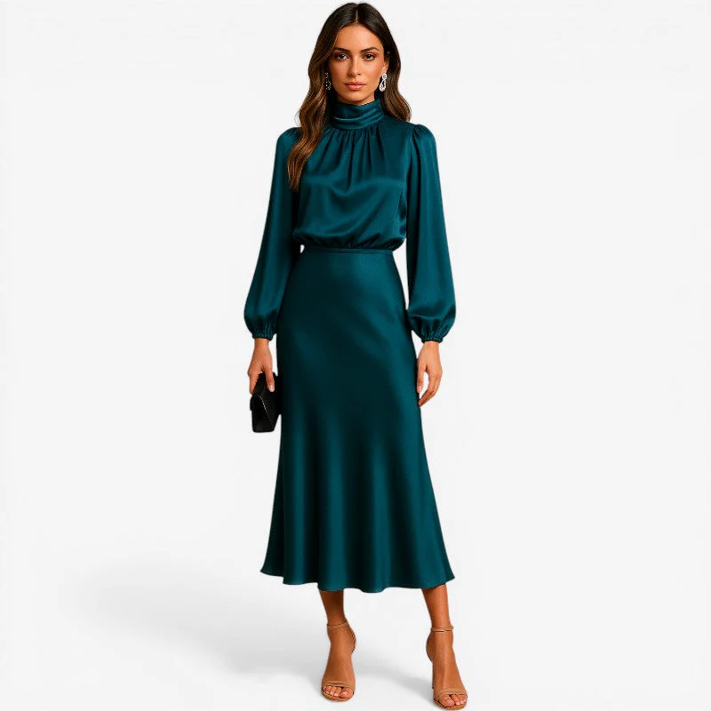 Women’s high-neck long sleeve midi dress - Image 2