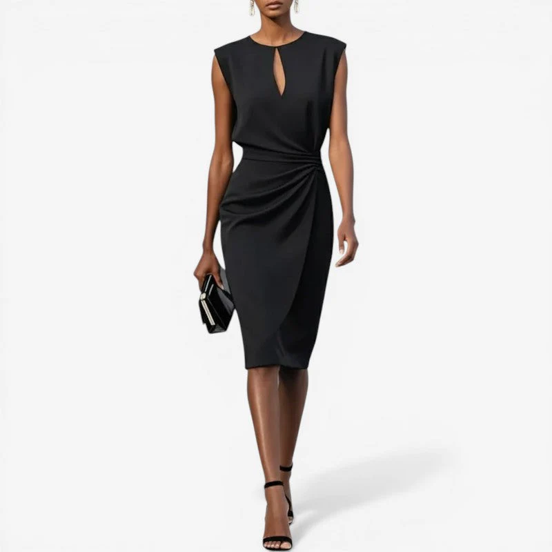 Women’s high-waist sleeveless round neck midi dress