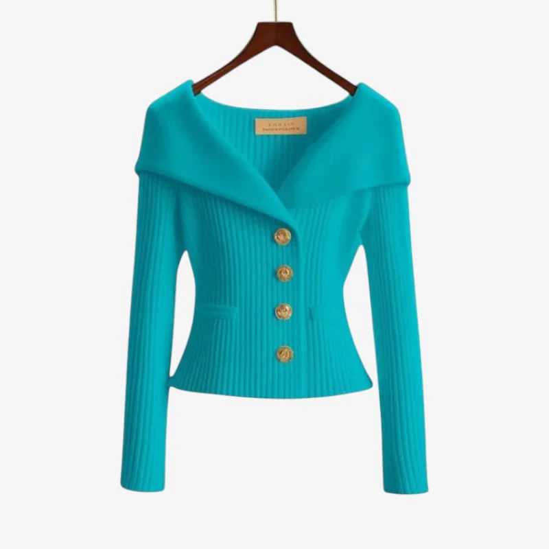 Women’s Off-Shoulder Button-Front Knit Sweater with Pockets - Image 2