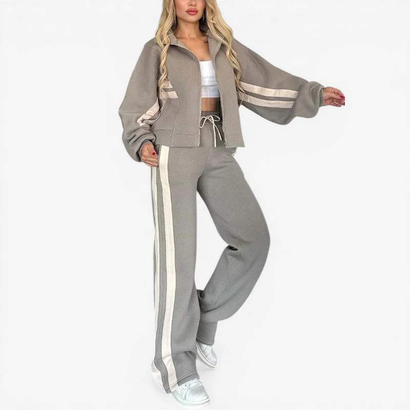 Women’s Two-Piece Set with Zip-Up Jacket and High-Waist Pants - Image 3