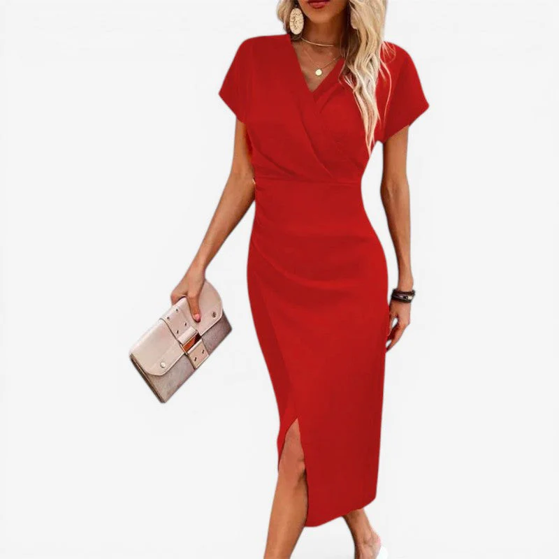 Women’s V-Neck Midi Dress with Side Slit - Image 6