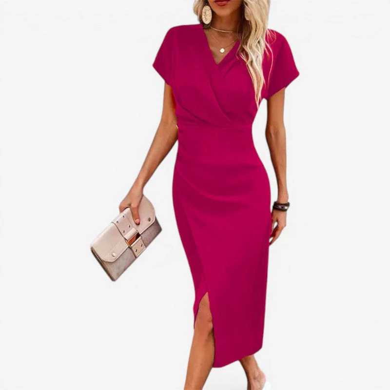 Women’s V-Neck Midi Dress with Side Slit - Image 9