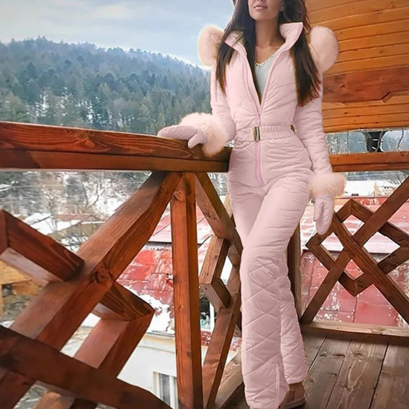 Women Ski Suit with Zipper Front and Stand Collar - Image 6