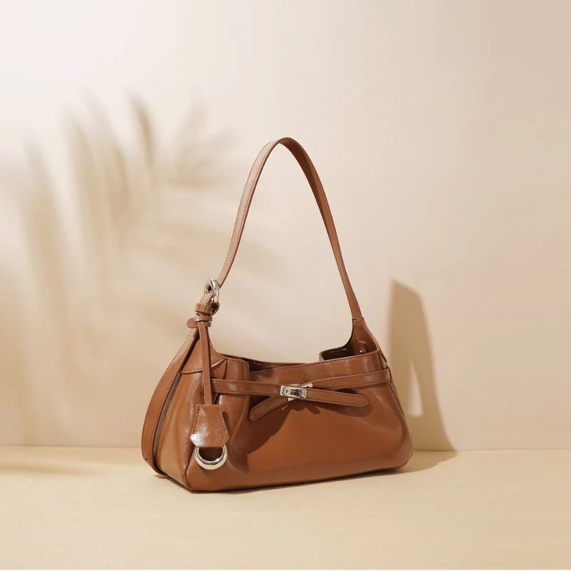 Women Structured Shoulder Bag Clasp Zipper - Image 5
