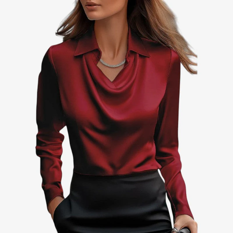 Women's Draped-Collar Long Sleeve Blouse - Image 5