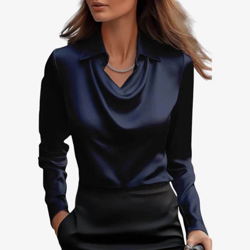 Women's Draped-Collar Long Sleeve Blouse - Image 8